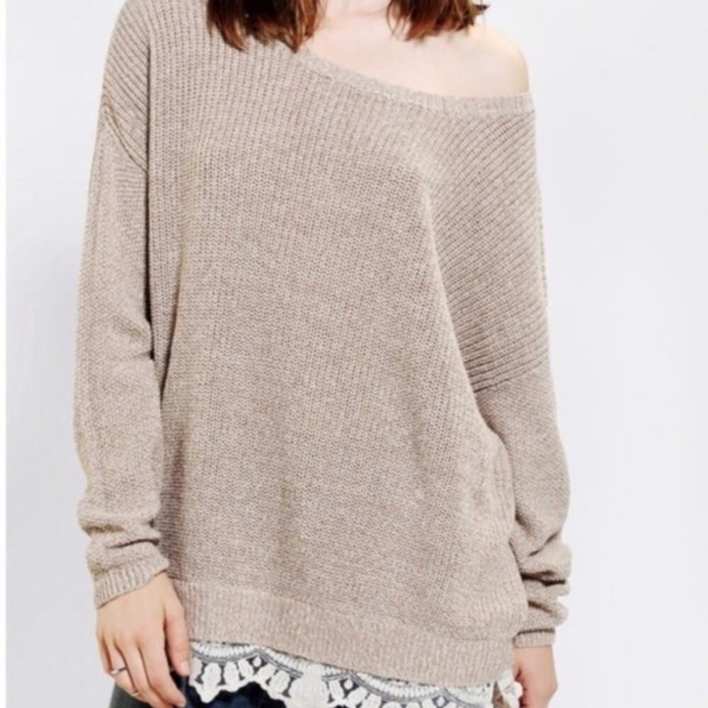 Pins and Needles Taupe Lace Hem Oversize Sweater